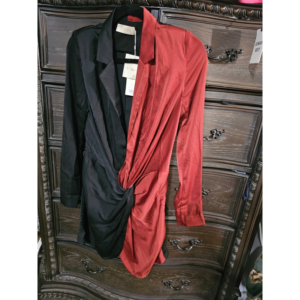 Choosy In A Mood Dress Black Sienna Red‎ Split Blazer Mini Dress Size 2 NEW